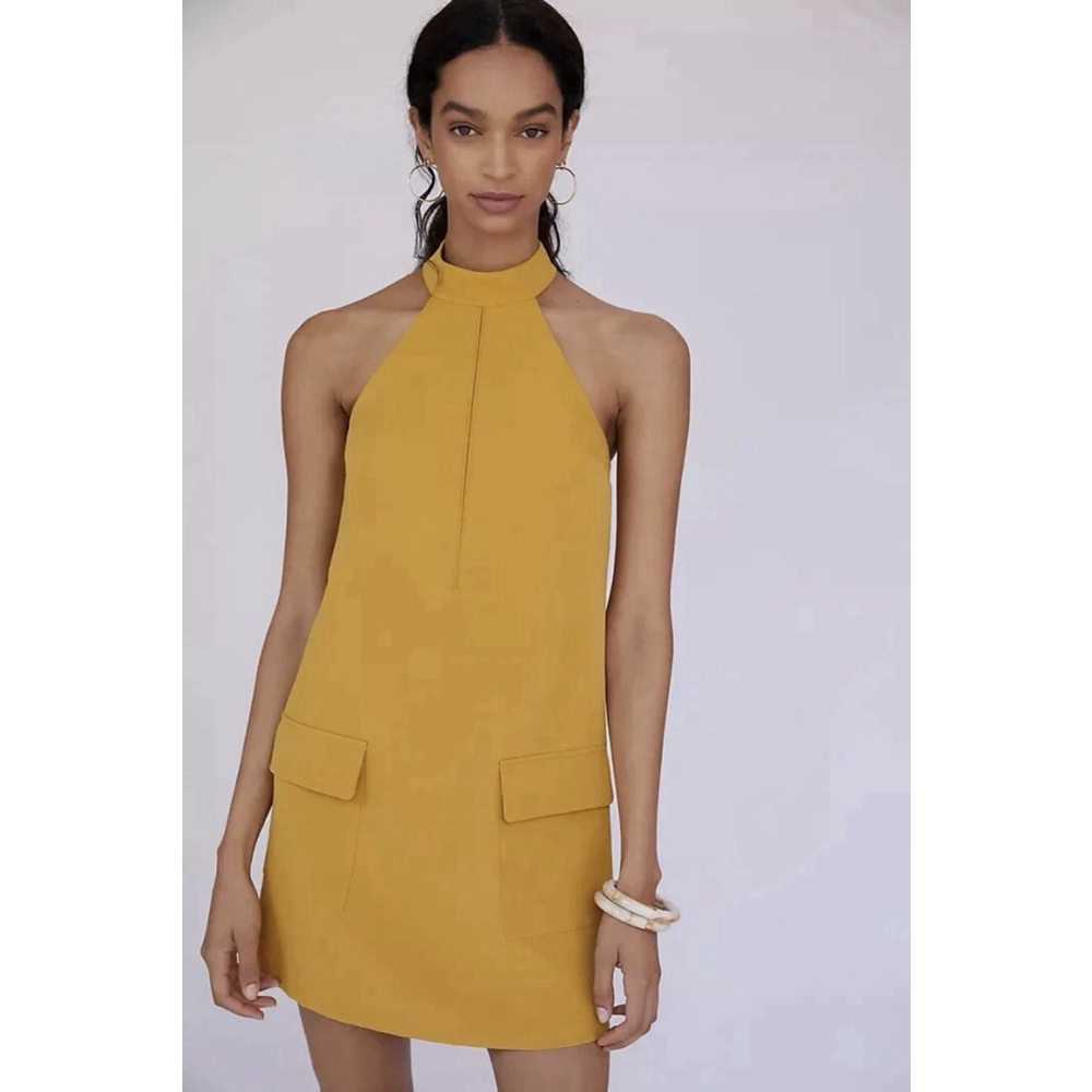 Anthropologie Mare Mare Halter Shift Mini Dress Women's Medium In Gold